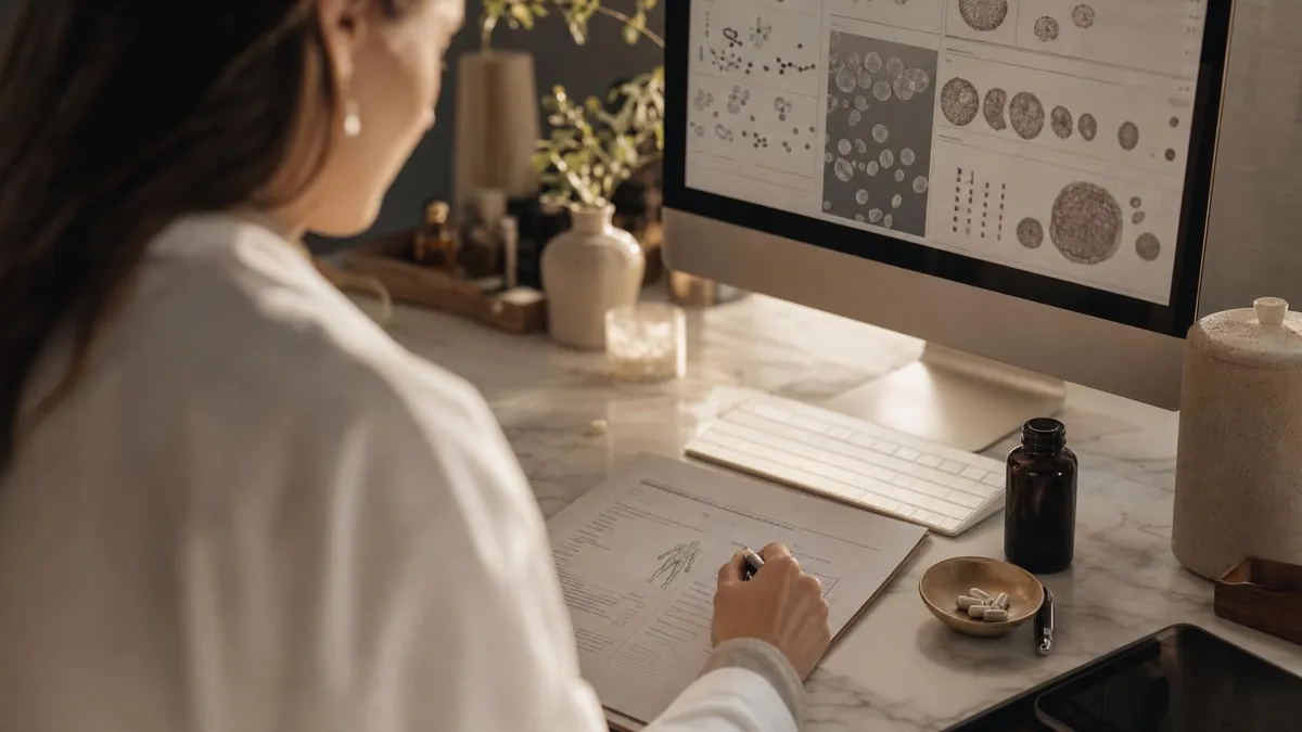 A practitioner reviewing clinical information on a computer